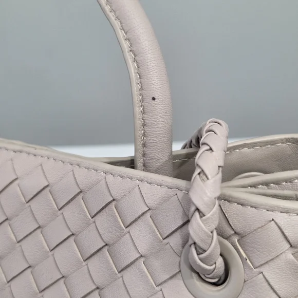 NWT QUINCE LARGE ITALIAN LEATHER HANDWOVEN SATCHEL TOTE BAG IN TAUPE - Picture 15 of 15